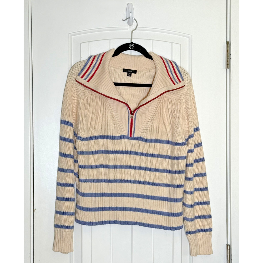 J. Crew Ivory Cotton Cashmere Blend Women's XXL Half-Zip Pullover Sailor Collar